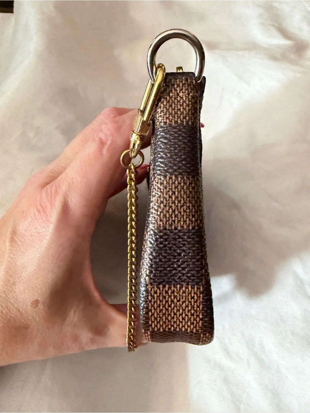 Louis Vuitton Trunks & Bags Damier Ebene Mini Pochette w/LV Branded Chain Strap